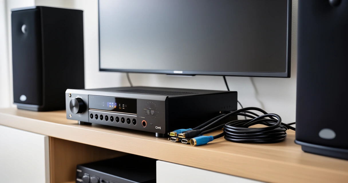 AV-vastaanotin ja HDMI-kaapelit kotiteatterijärjestelmässä
