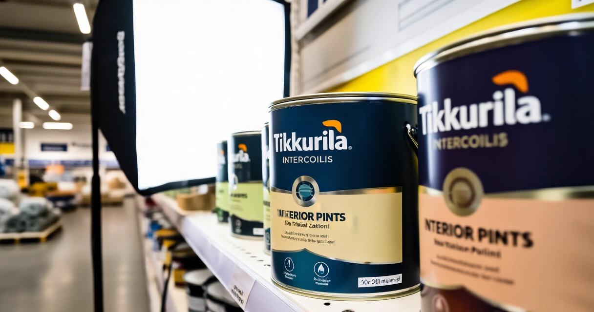 Tikkurila sisämaalipurkkeja rautakaupan hyllyllä