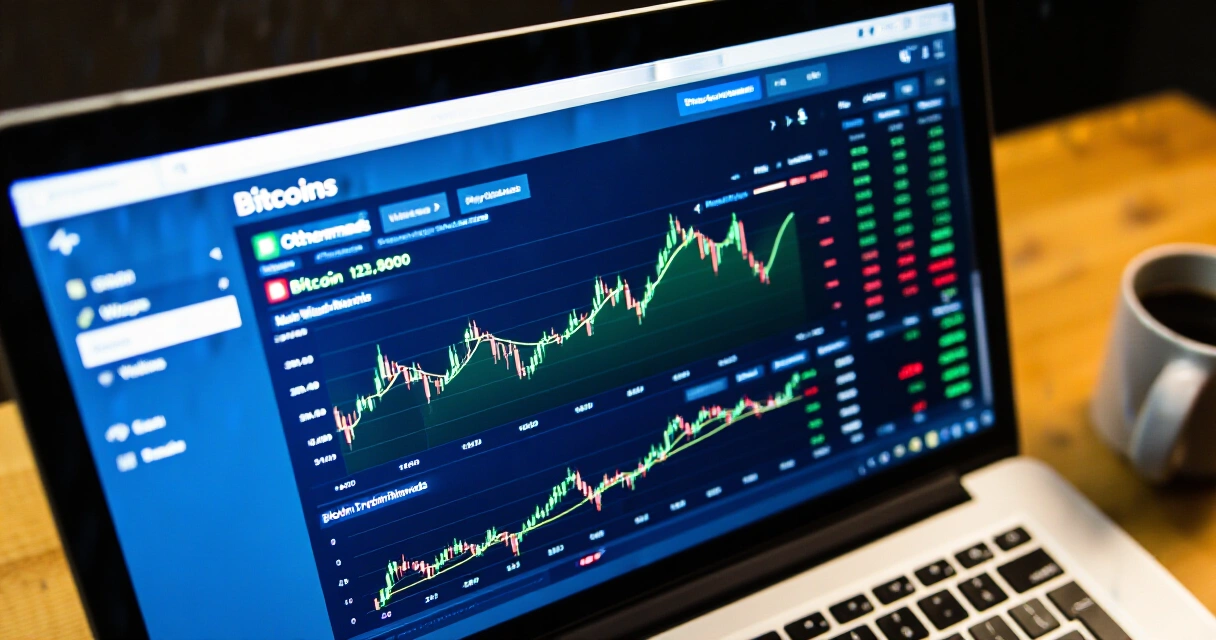 Coinbase-kryptopörssin kaupankäyntinäkymä kannettavalla tietokoneella