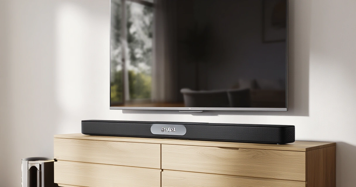 Yamaha True X Bar 50A soundbar modernissa olohuoneessa television alla