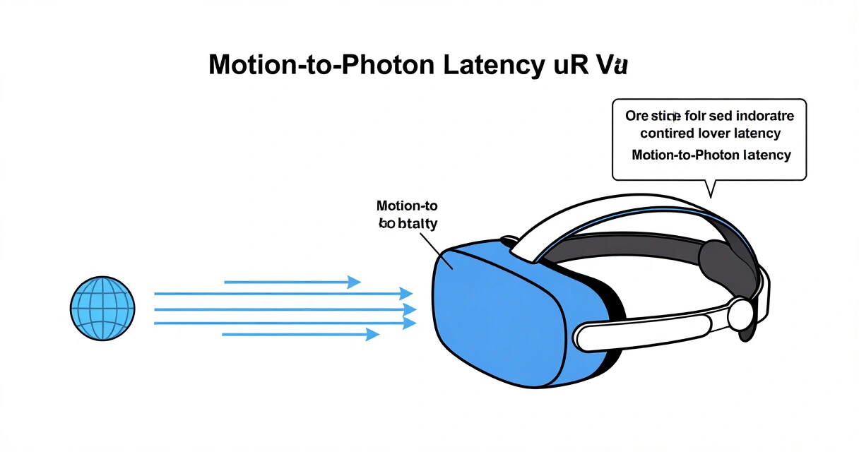 VR-lasien motion-to-photon-latenssin havainnollistava tekninen kaavio