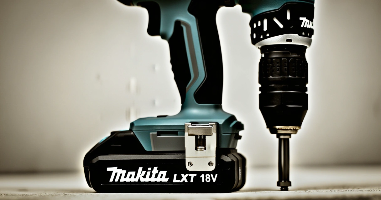 Makita LXT 18V akku liitetään akkuporakoneeseen