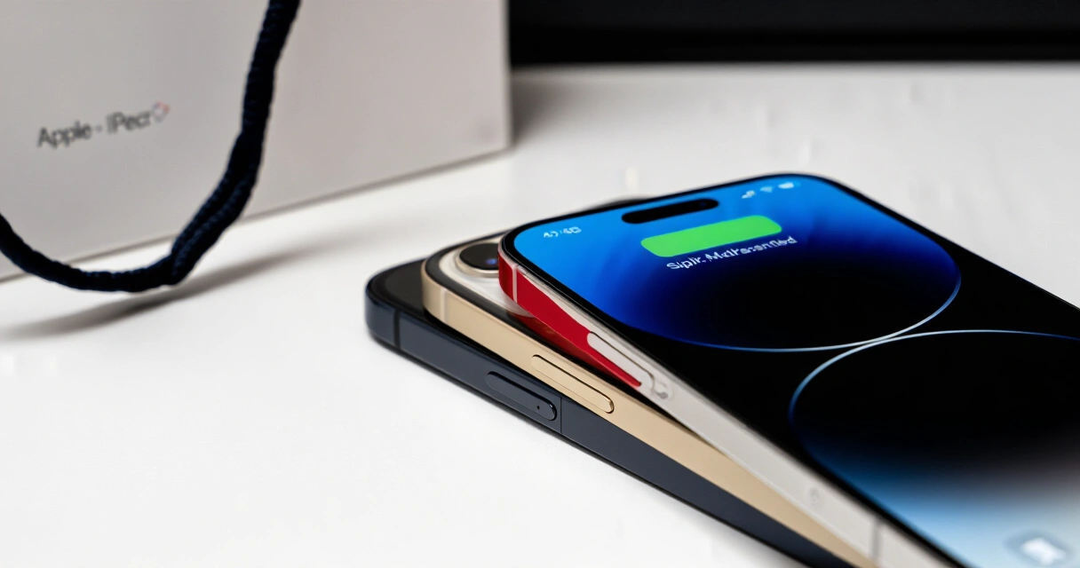 Eri sukupolvien iPhone-mallit vierekkäin valkoista taustaa vasten Apple Trade In -arvostelua varten