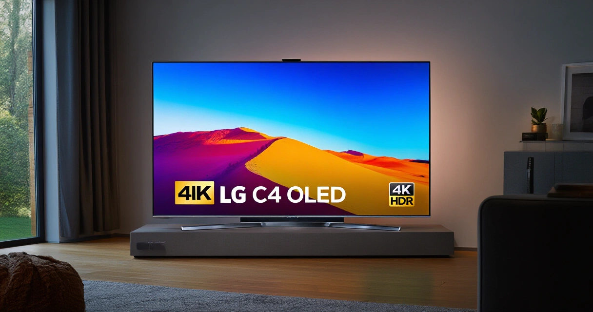 LG C4 OLED televisio näyttää elävää HDR-kuvaa pohjoismaisessa olohuoneessa