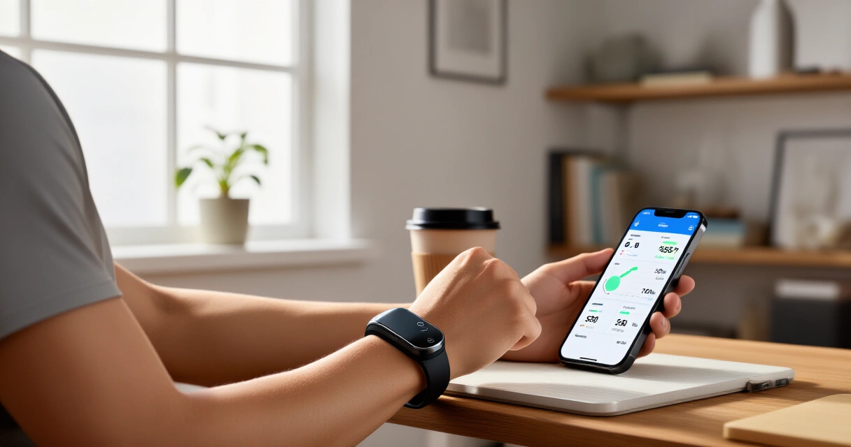 Henkilö tarkastelee terveysdata-mittareita älypuhelimen sovelluksessa Garmin Connectissa